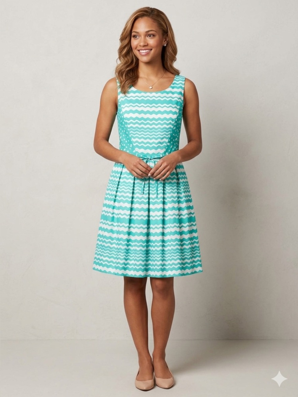 J Taylor Fit Flare party cocktails Dress size 16 summer sleeveless mint chevron